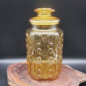 Vintage Federal Glass Show Off Amber Large Canister w Lid 8 7/8”